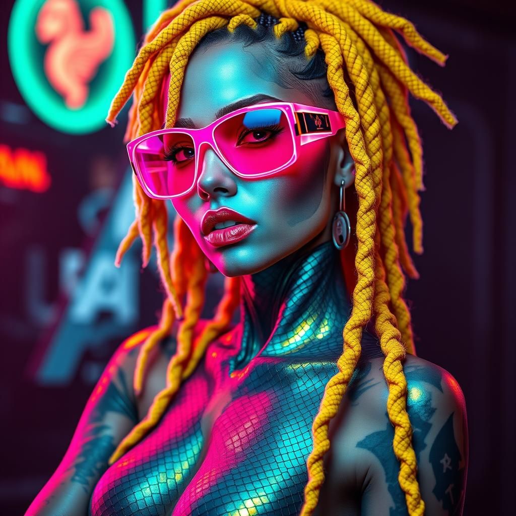 Cyberpunk Serpent Siren in Dystopian Futurism