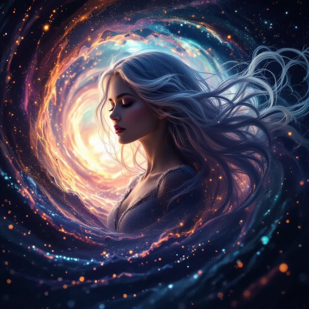 Ethereal Woman Emerges From Stardust Vortex