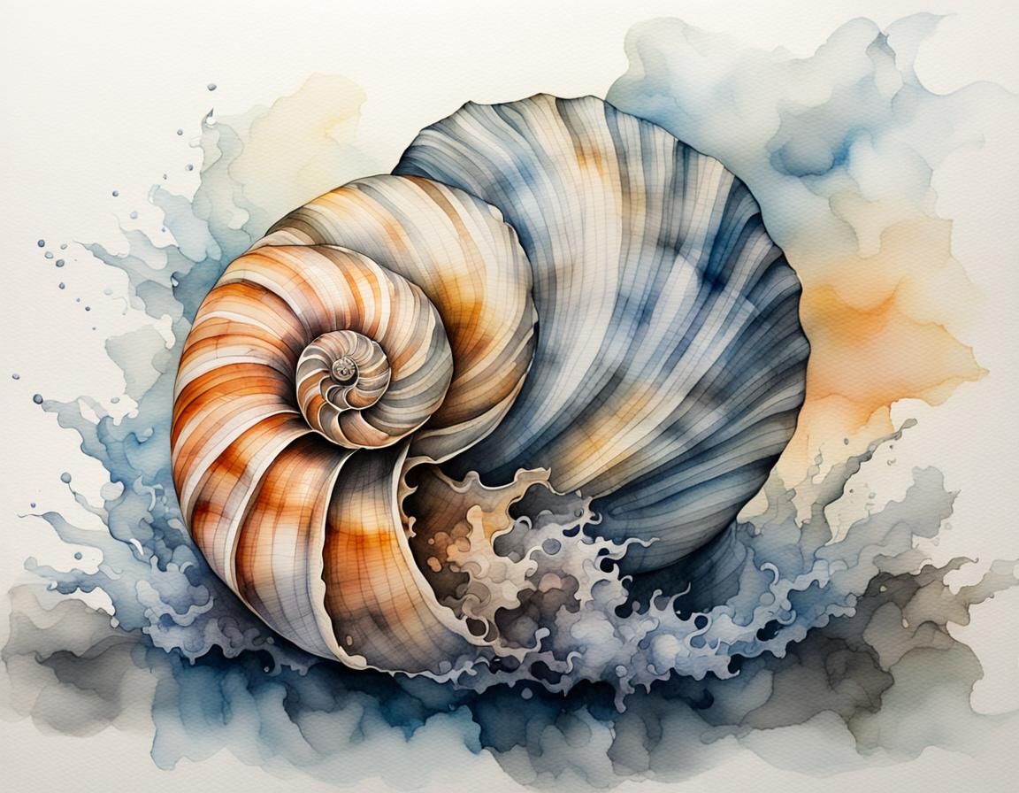 Smoky Seashell: Watercolor and Ink Painting