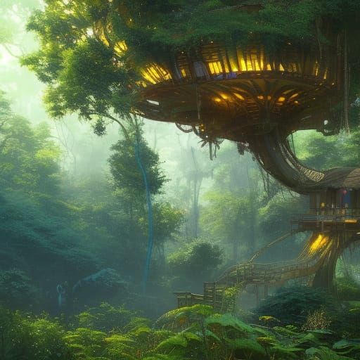 Majestic Treehouse in Art Nouveau Style