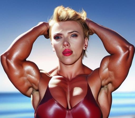 Muscular Female Bodybuilder Flexing Ripped Arms