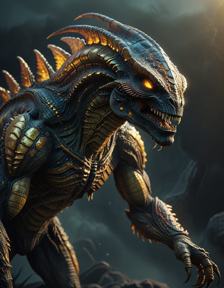 Fearsome Alien Reptile Titan in Golden Hour
