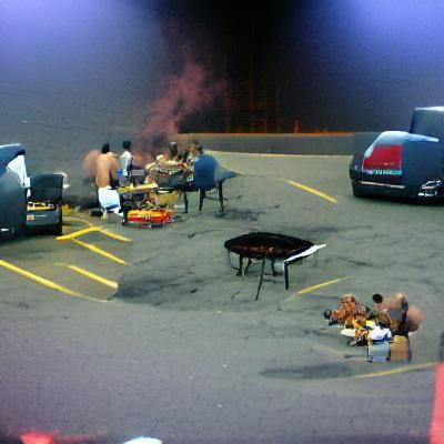 People Having a Barbecue in a Parking Lot