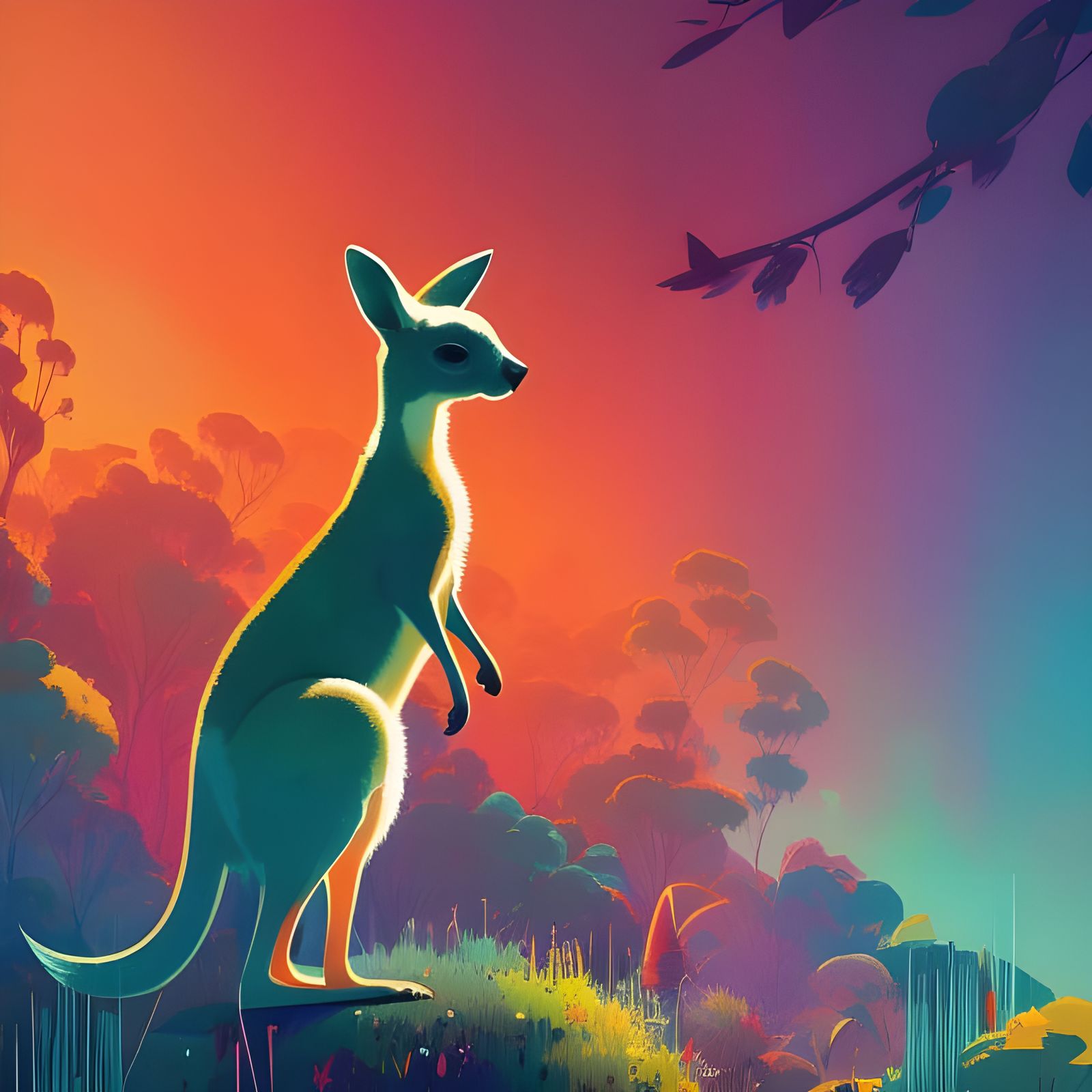 Cute Kangaroo in Australian Outback: Composite Art
