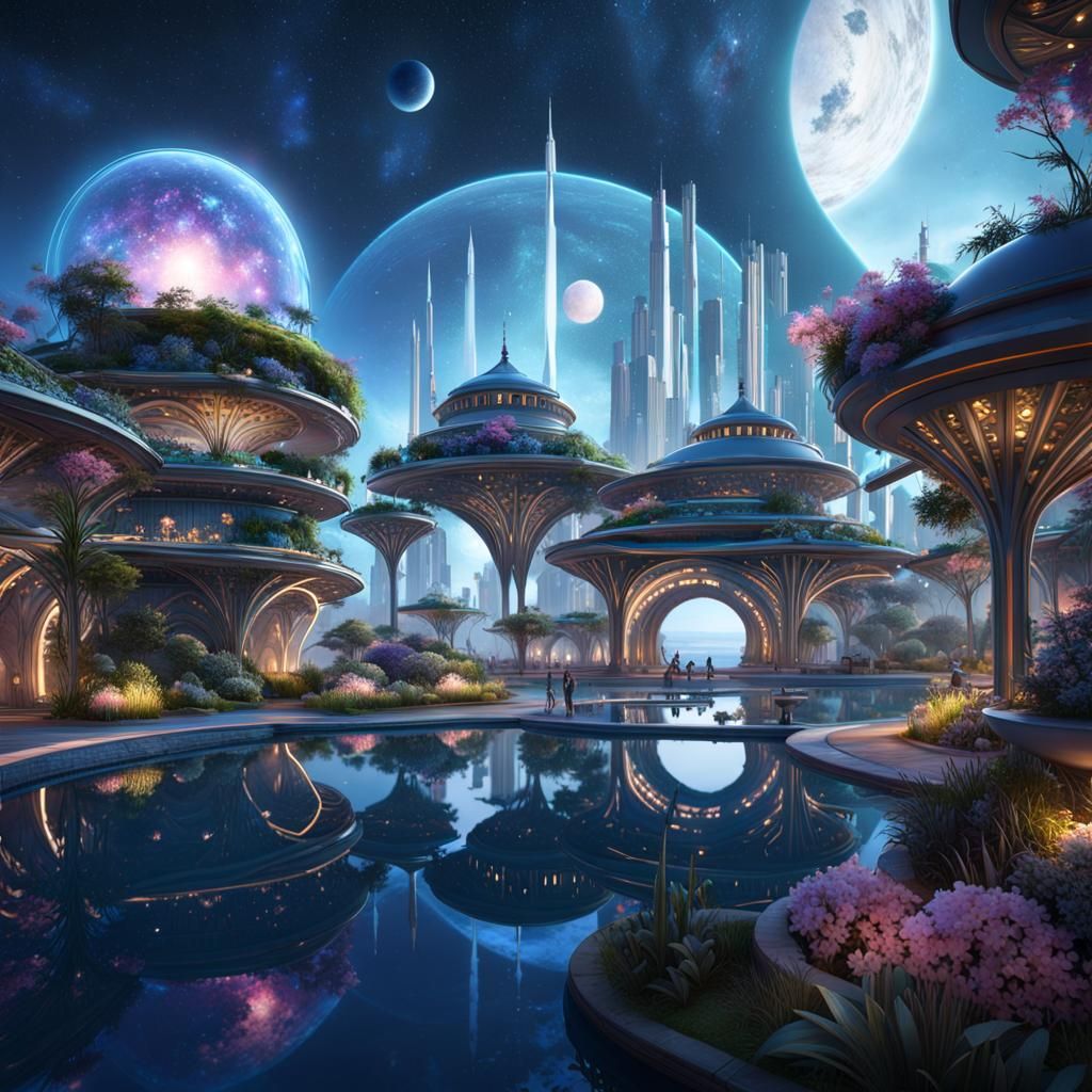 Futuristic Garden City by the Sea, Hyperdetailed Concept Art
