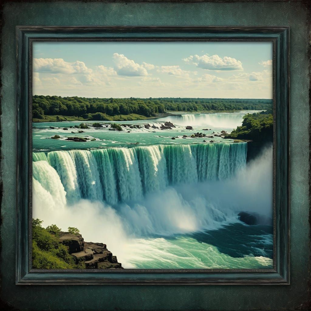 Vibrant Niagara Falls Vintage Photo in Distressed Frame