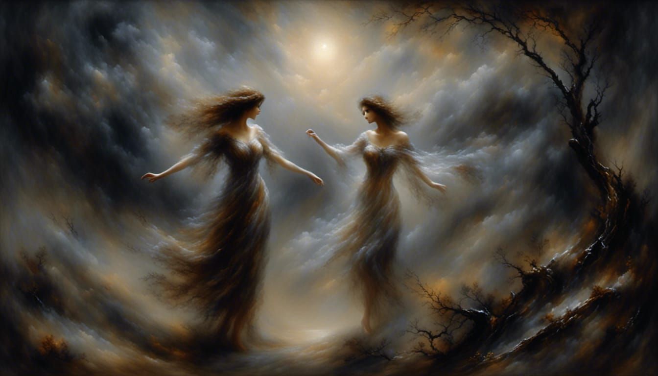Moonlit Dance with Death in Ethereal Oil Painting