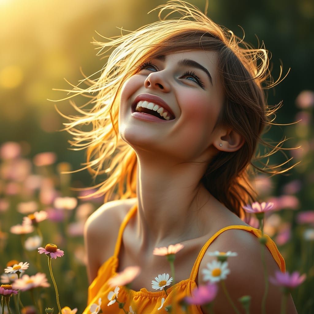 Ethereal Summer Portrait in Whimsical Wildflower Landscape
