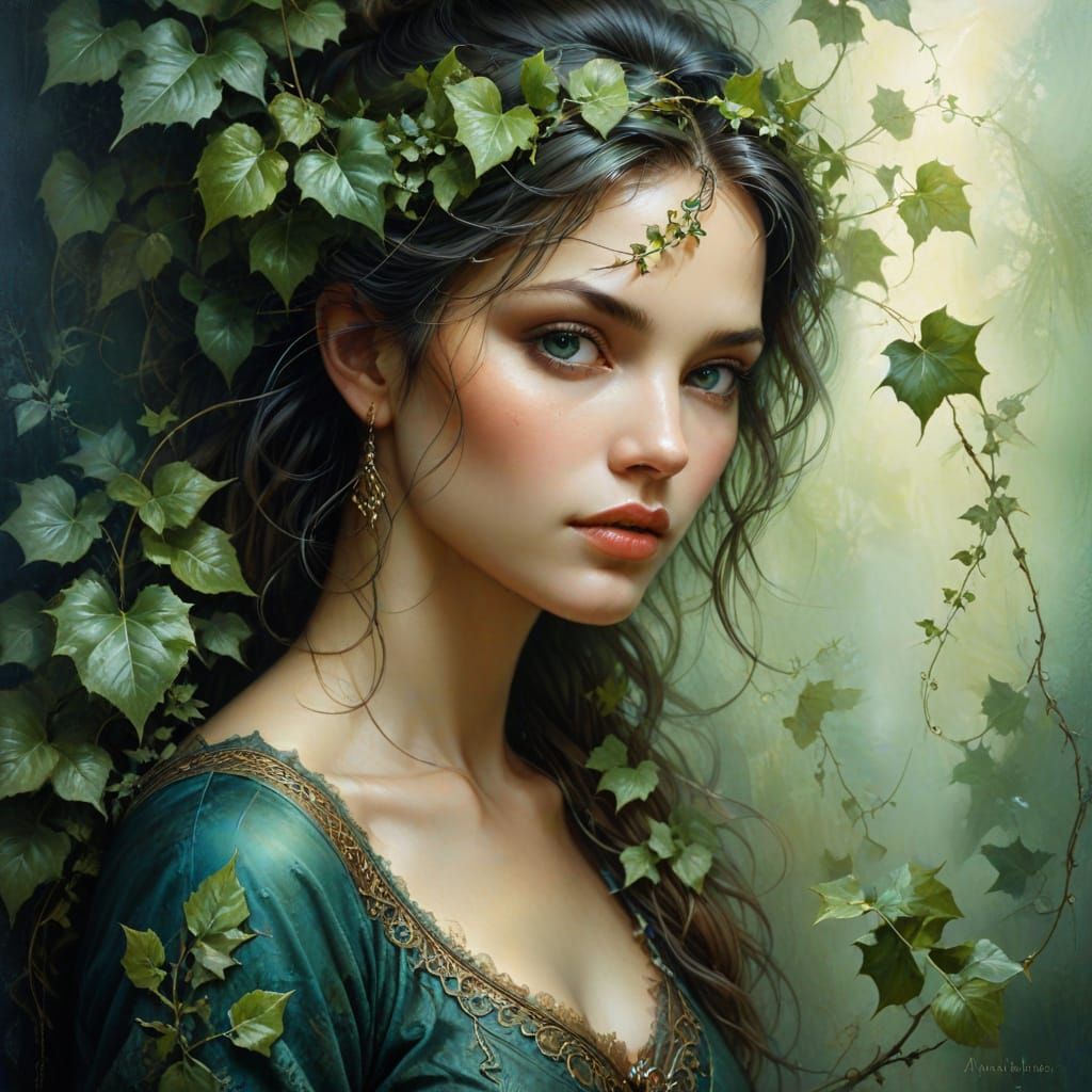 Ornate Portrait of a Dryad with Ivy