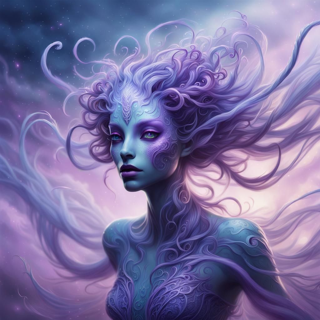 Lilac Mist Creature Floating in Twilight Sky