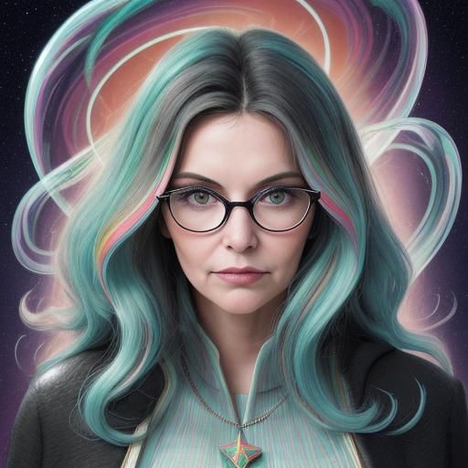 Happy Woman with Gifts in Astral Cosmic Illustration