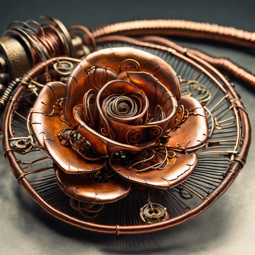 Steampunk Copper Wire Rose Sculpture