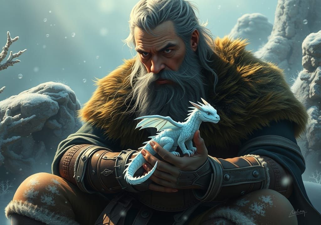 Viking Chief with Dragon in Hyper-Realistic Style