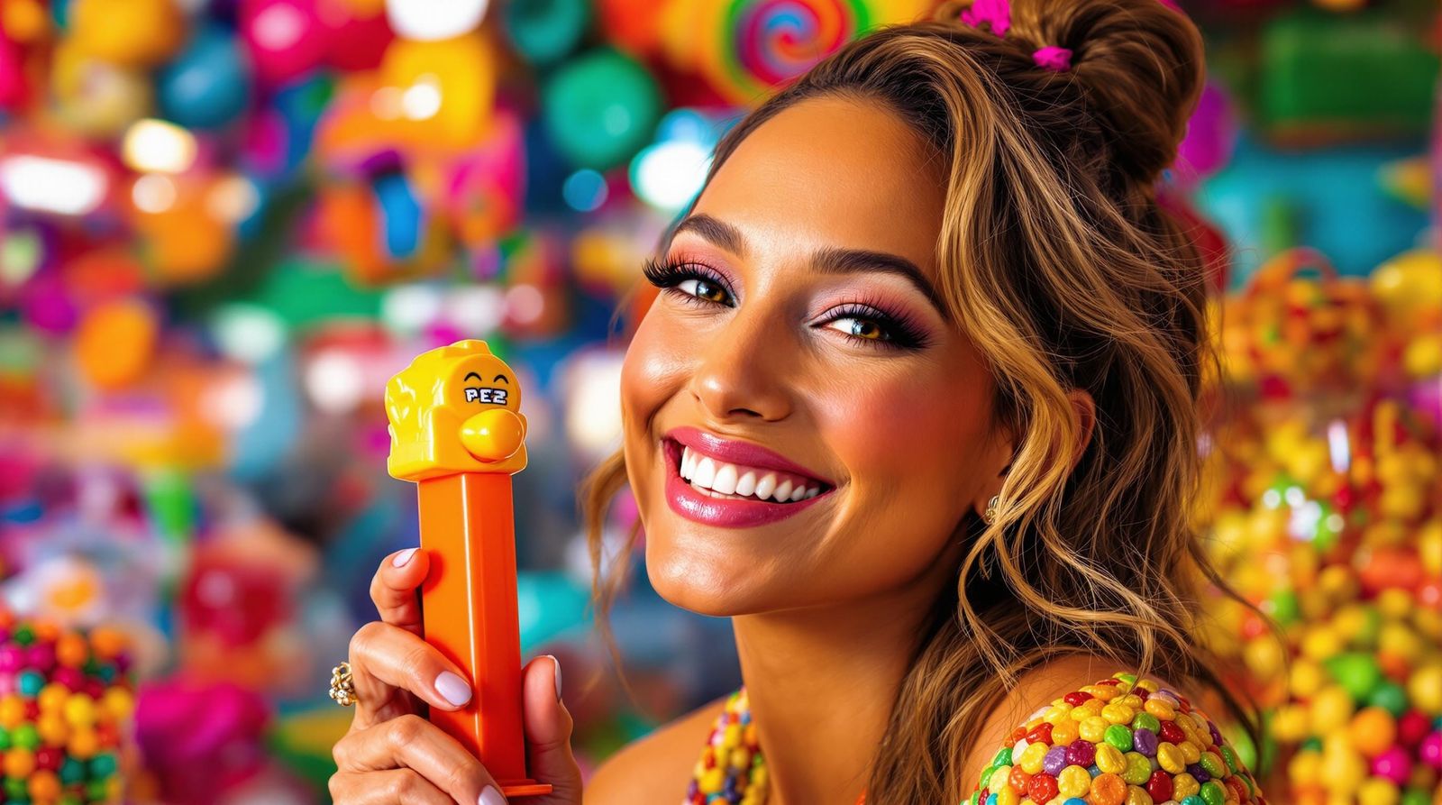 Jennifer Lopez in a Happy Candy Shop Scene