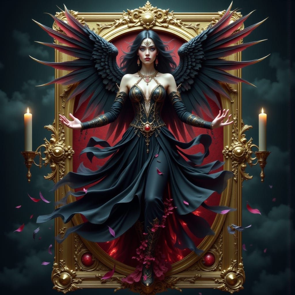 Dark Angel Emerges from Vintage Playing Card