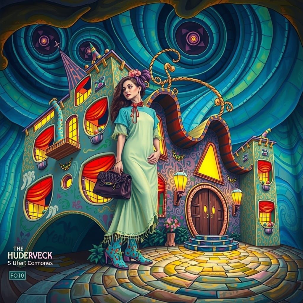 Eclectic Woman in Hundertwasser-Inspired Architecture