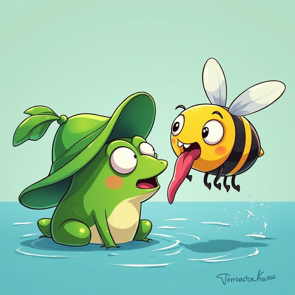Frog Catches Bee in Adventure Time Style