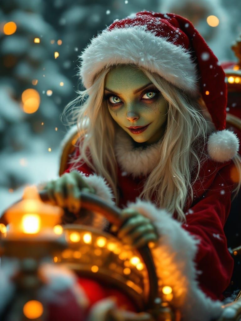 Raucous Goblin Maiden Drives Santa's Sleigh in Snowy Wonderl...