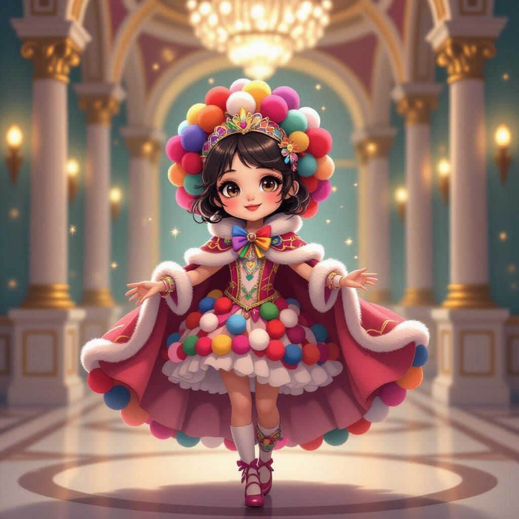 Pom-Pom Masquerade Character in Art Nouveau Ballroom