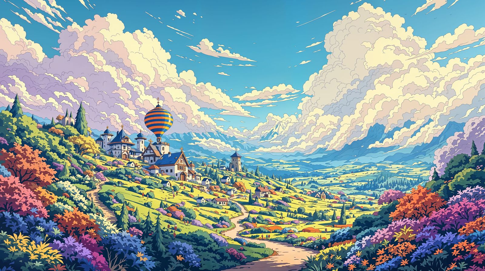 Colorful Cartoon Valley Scene