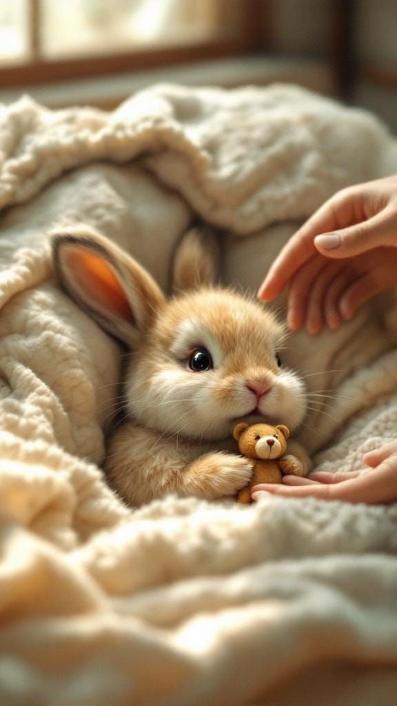 Joyful Rabbit Receives Teddy Bear Gift