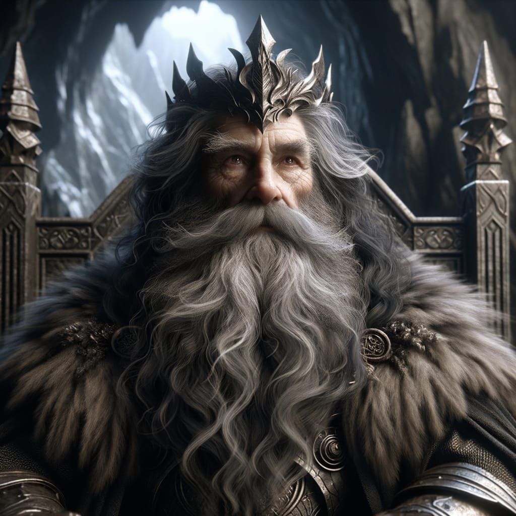 Elderly Dwarven King on Throne in Mountain Castle