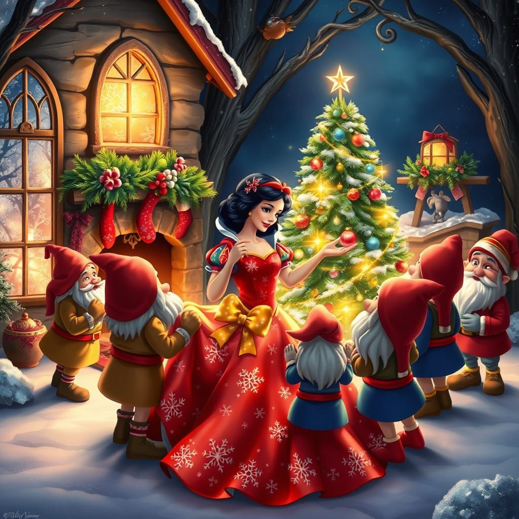 Whimsical Woodland Christmas with Snow White and the Dwarfs
