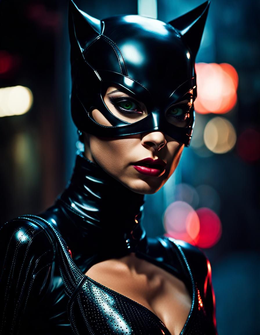 Catwoman in Cyberpunk Style with Latex Dress