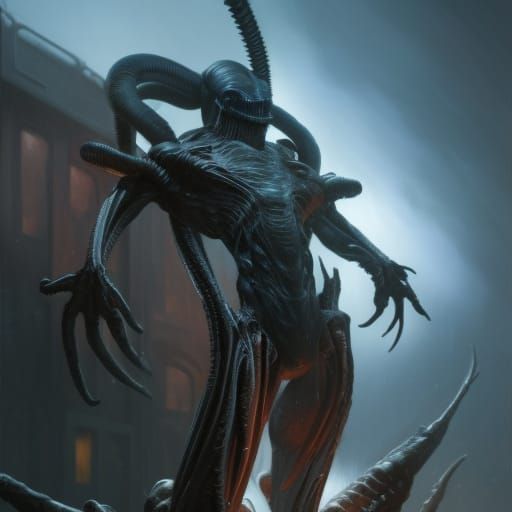 Detailed Xenomorph in Dark Fantasy Art Style
