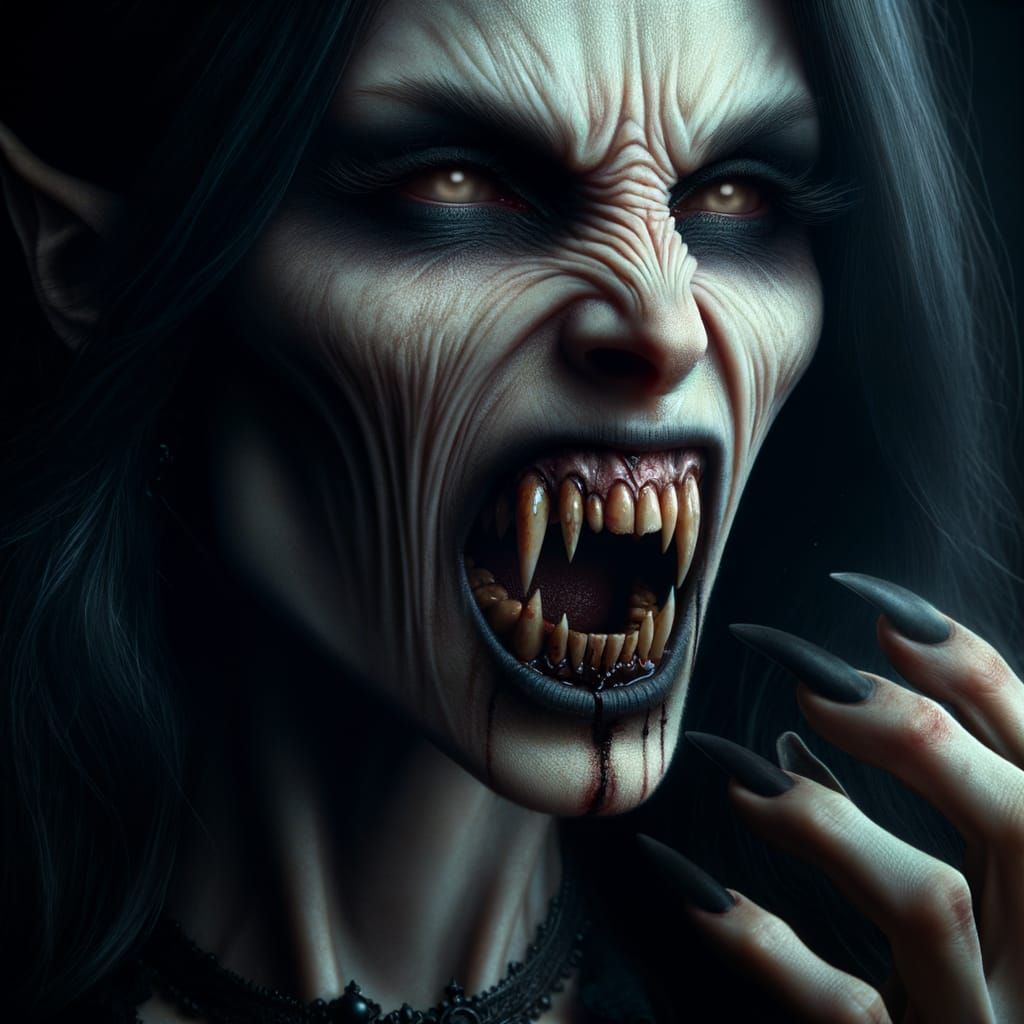 Gothic Vampire Portrait with Decaying Fangs