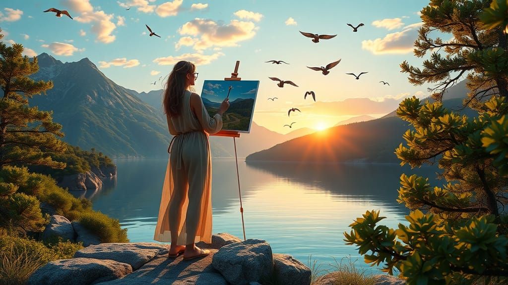 Painter Captures Sunset Landscape in 3D Render