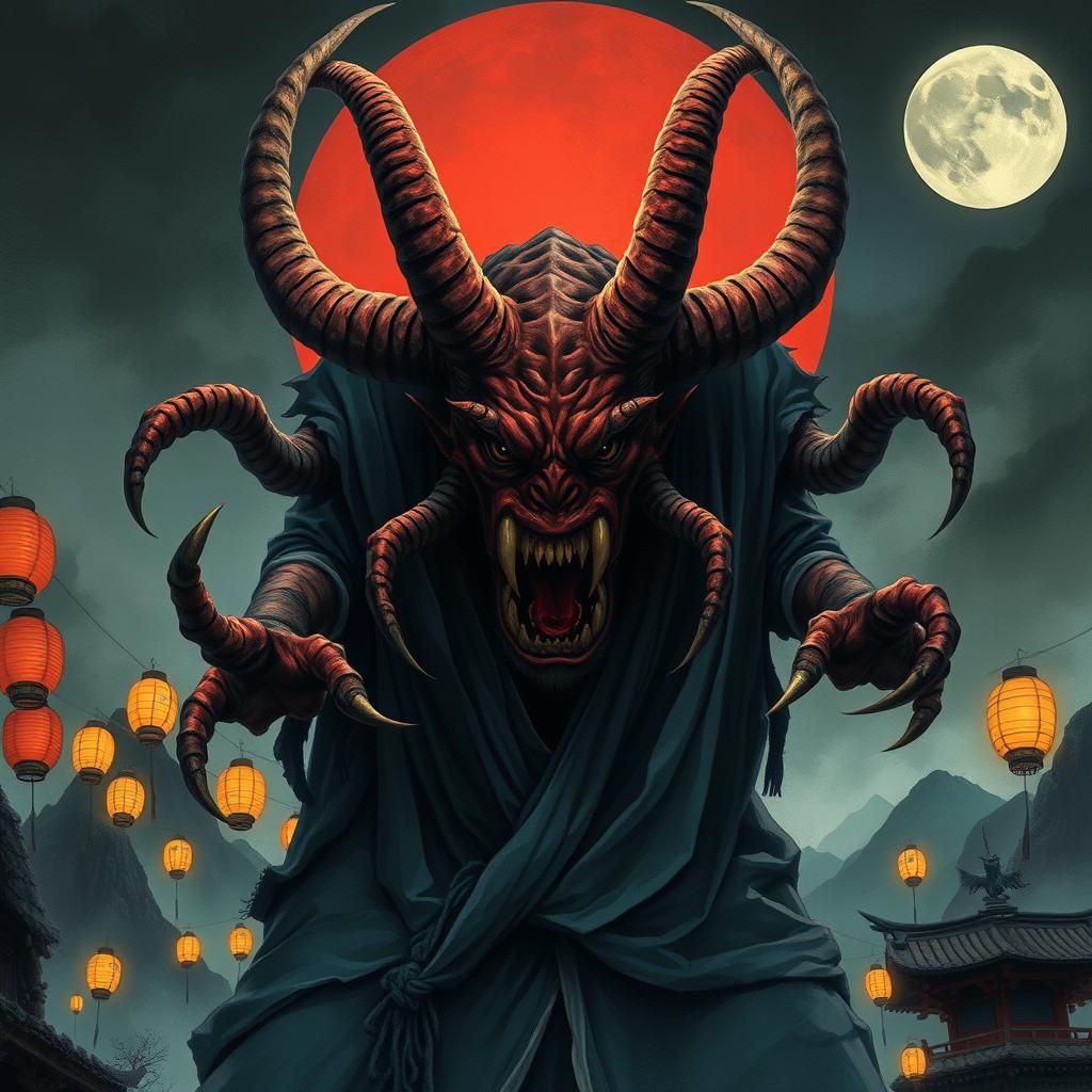 Terrifying Oni Yokai Yurei in Gothic Horror Style