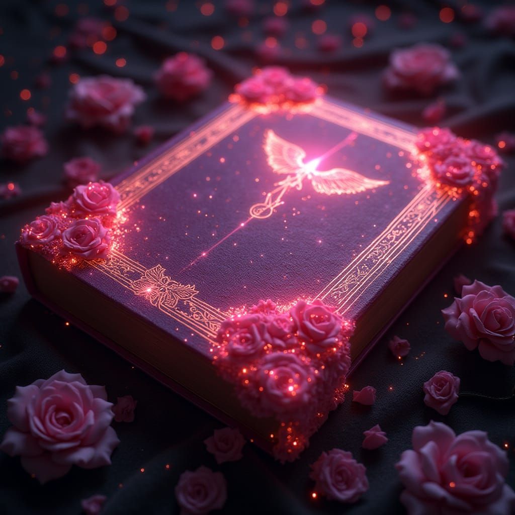 Engraved Rose Book Cover with Pink Neon Universe