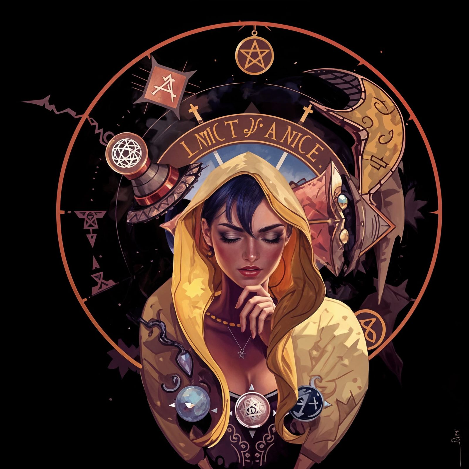 Woman's Face Framed by Pentacle Symbol