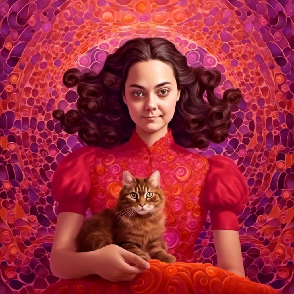 Woman in Gown Holding Orange Cat: Vector Art