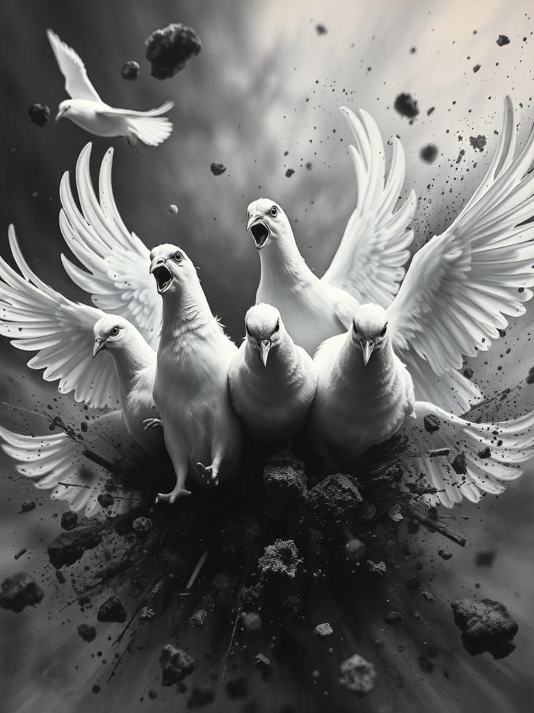 Surrealist White Doves in Whirlpool of Chaos