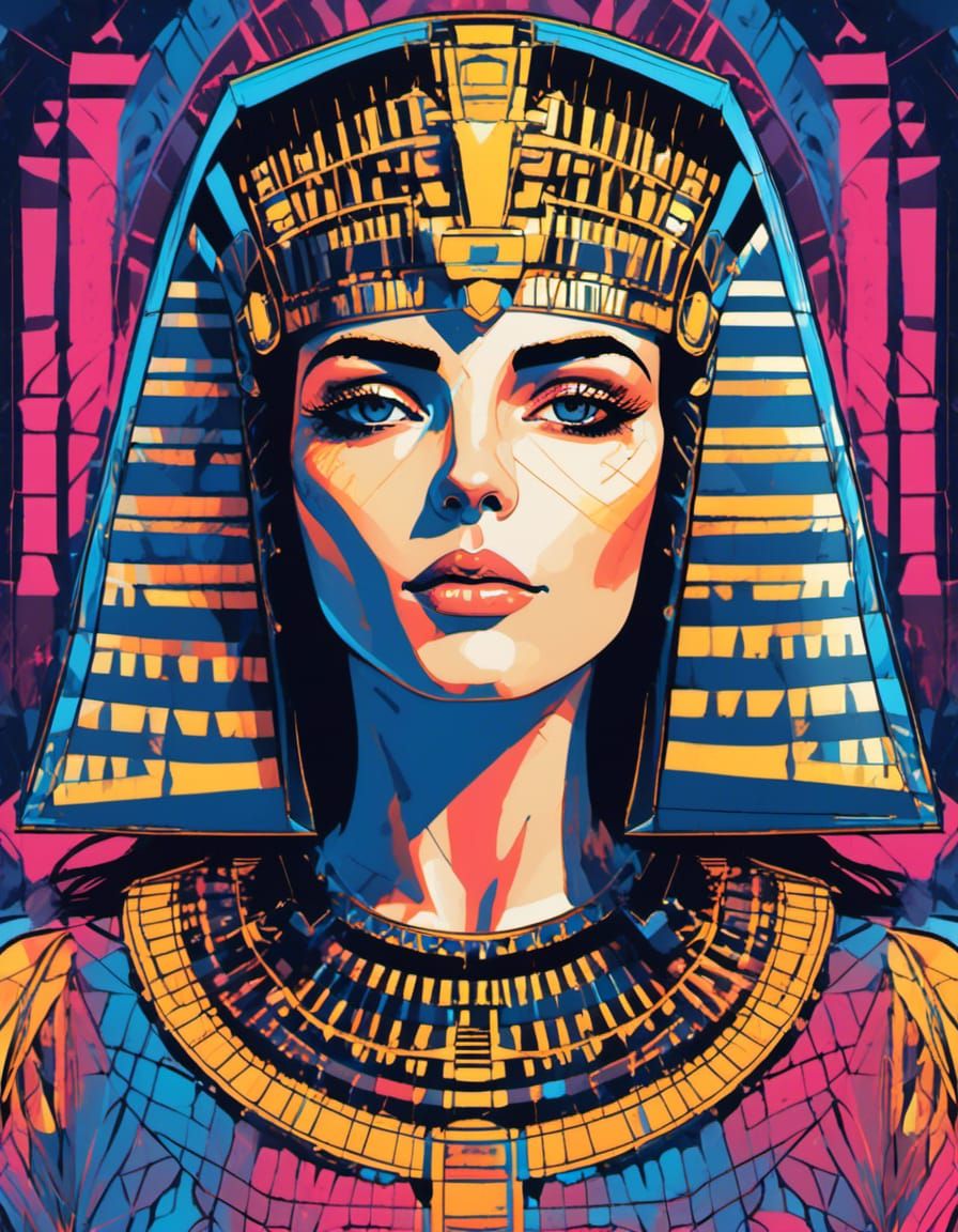 Top-Down Comic Illustration of Cleopatra in Pastel Colors