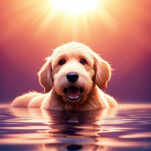 Goldendoodle Swimming: 3D Animated Style
