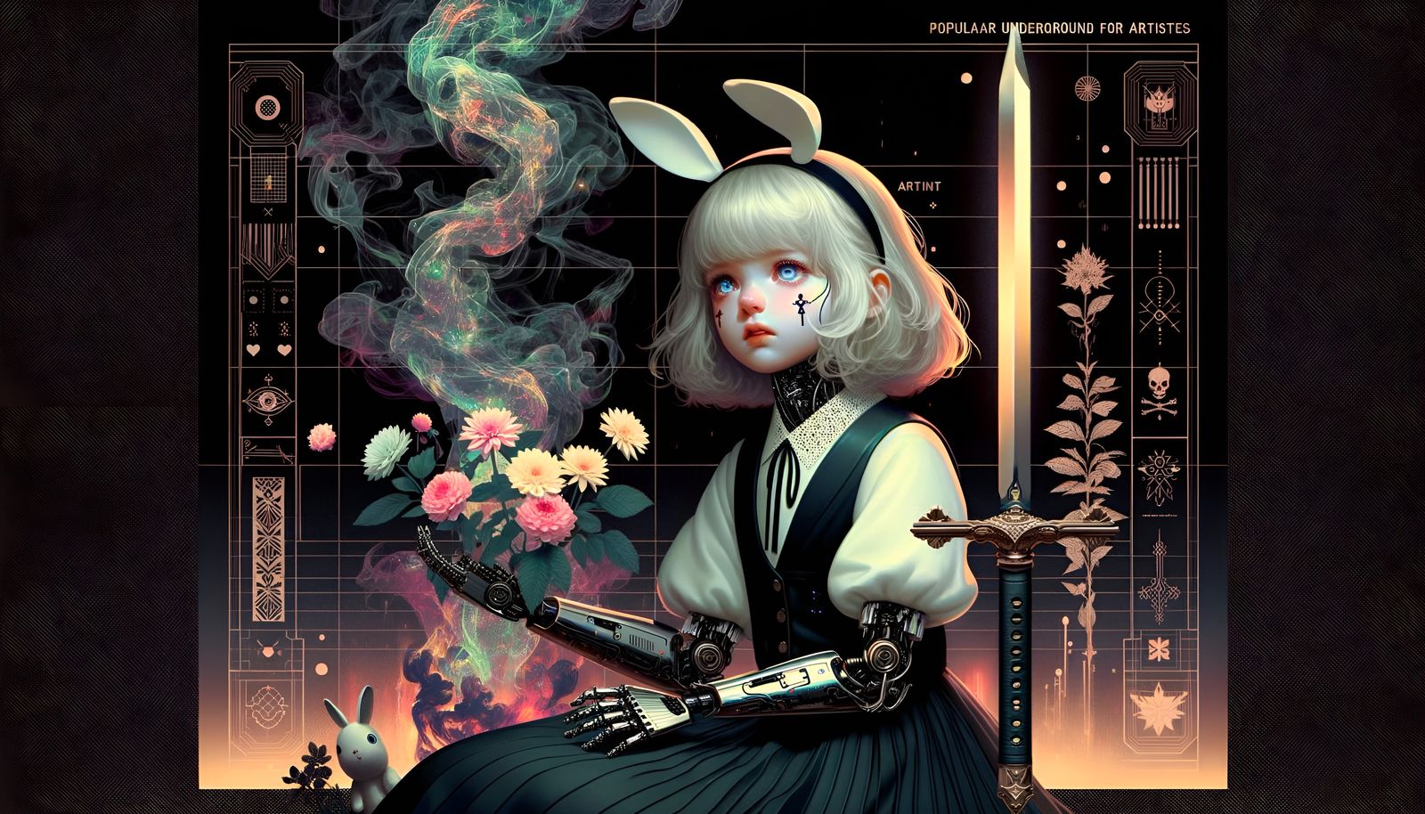 Psychedelic Scene with Cyborg, Android, and Bunny