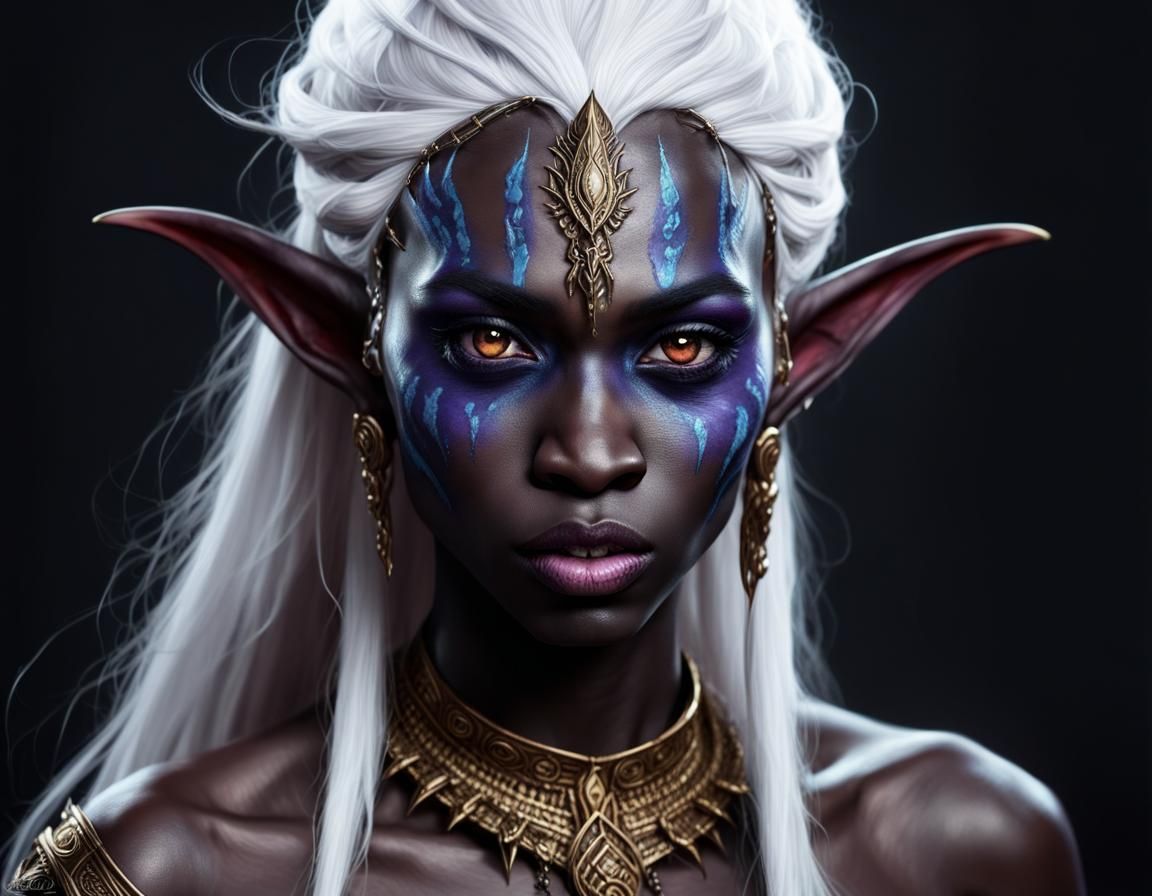 Dark Elf Goddess Reading Necronomicon, Fantasy Art