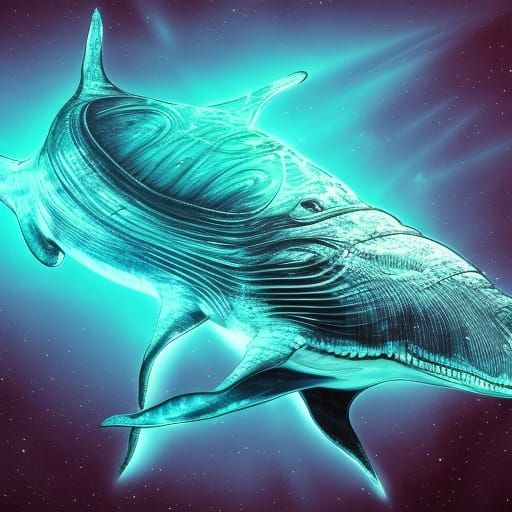 Astral Alien Whale in Deep Sea: Pablo Amaringo Style