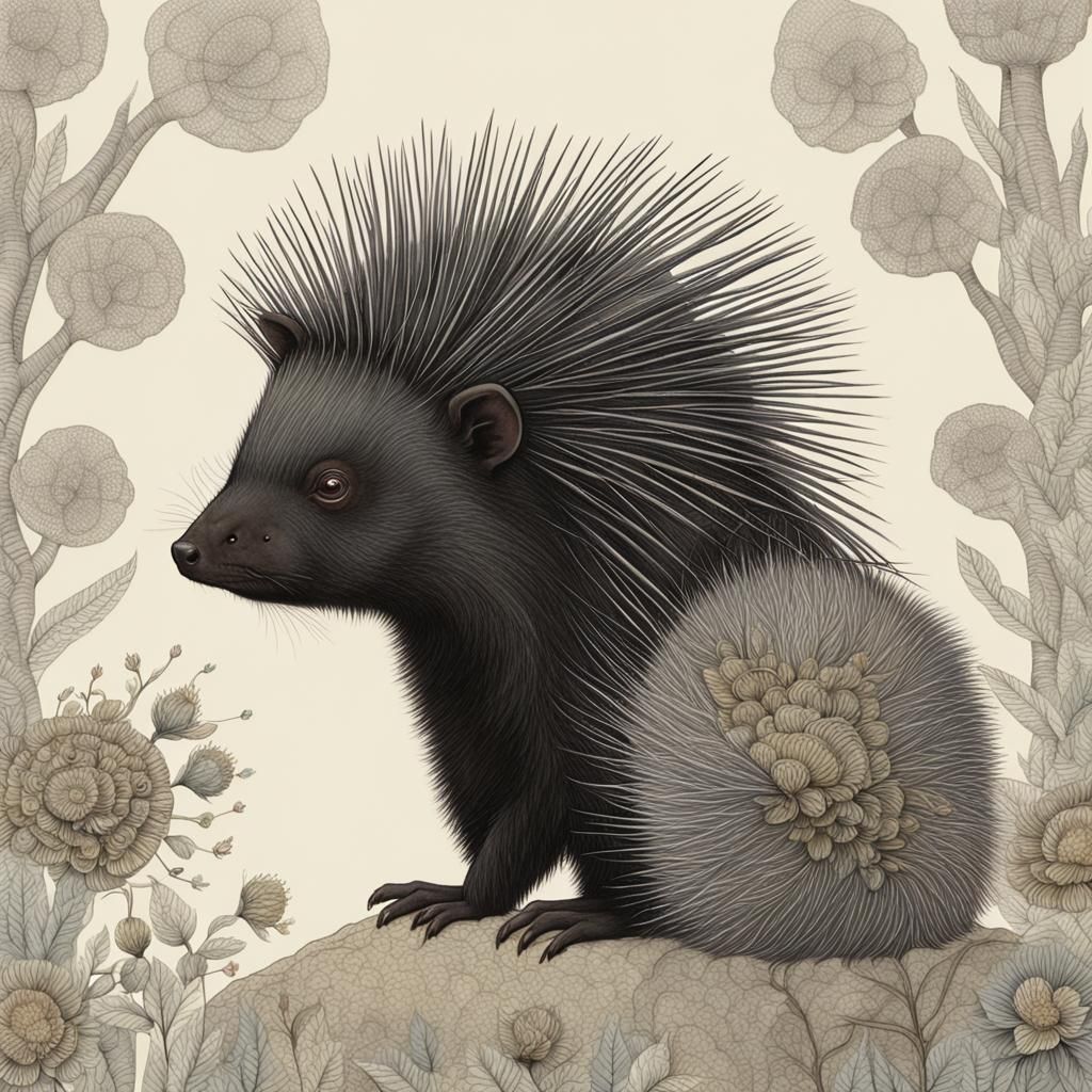 Detailed African Porcupine in Art Nouveau Style