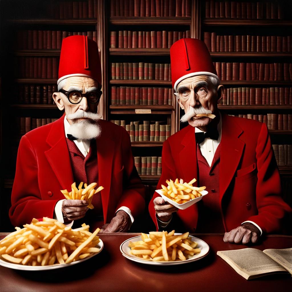 Vintage Photo: Men in Fezzes Eating Fries