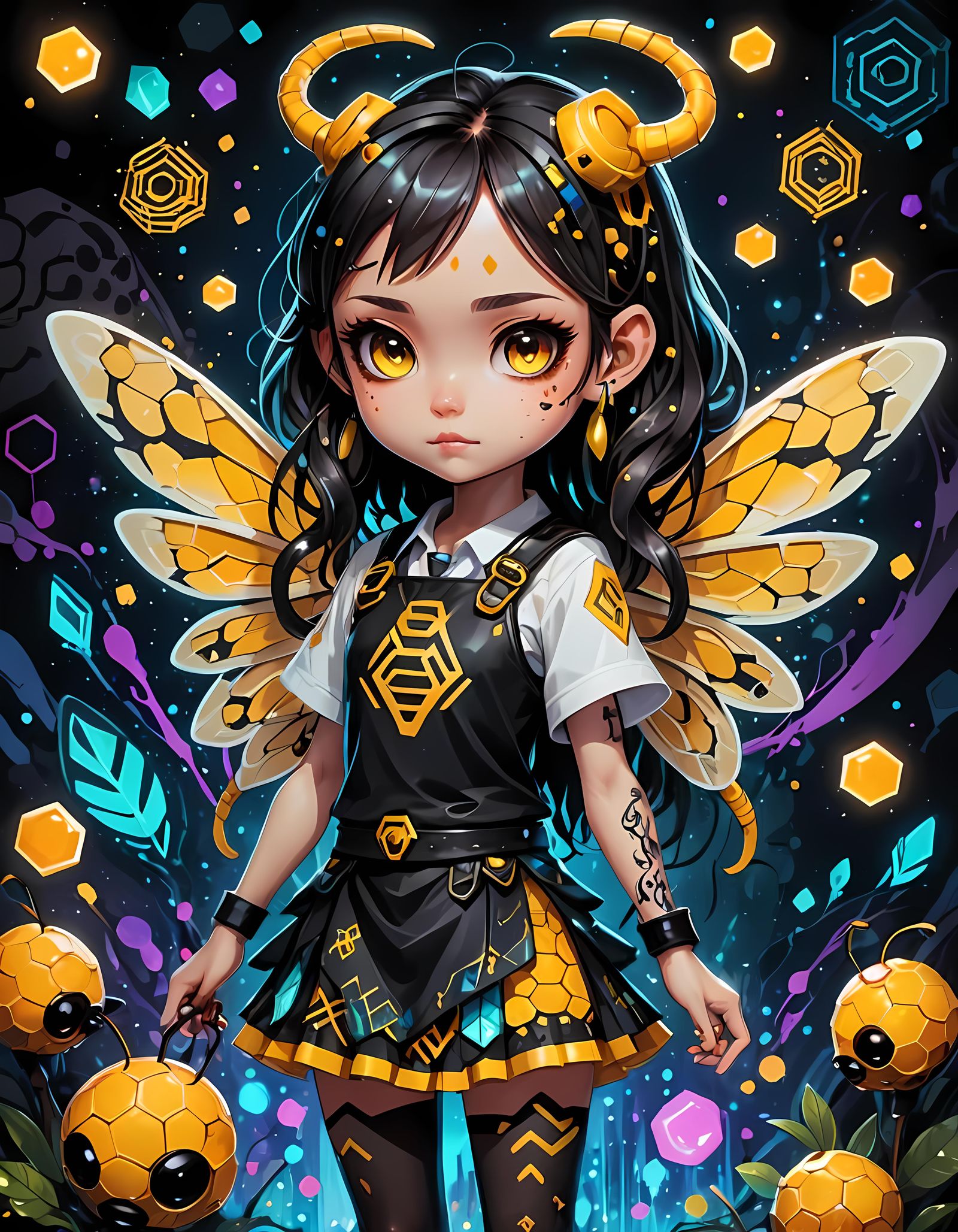 Cute Hornet Girl in Anime Oil Painting Style