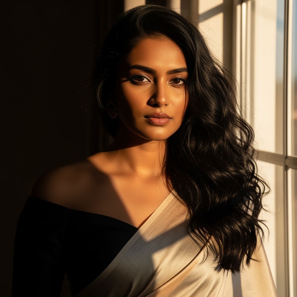 Indian Woman in Silk Saree, Photorealistic Style