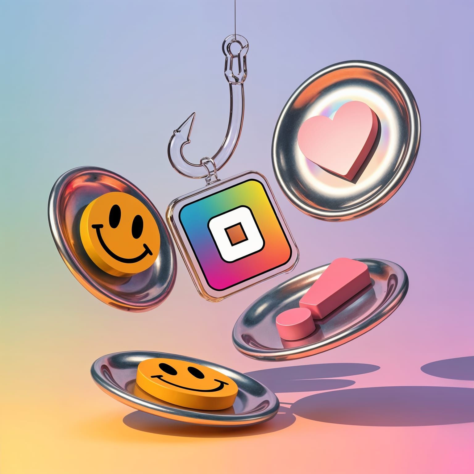 Glass Hook Suspends Icon in Pop Art Style