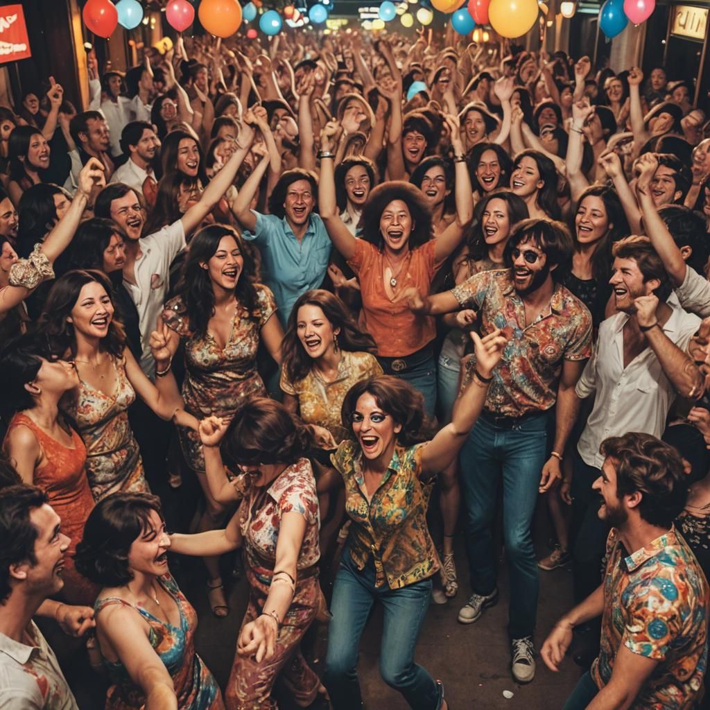 Energetic Dance Party Scene with Joyful Revelers