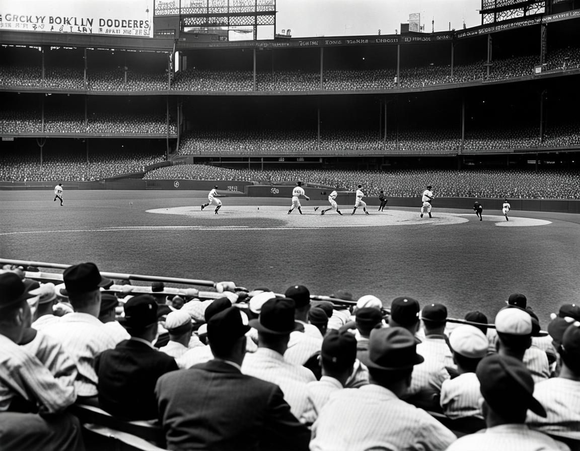 Brooklyn Dodgers Baseball Game, Retro B&W Photo