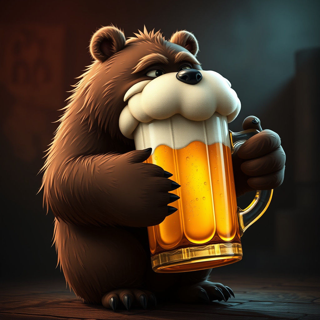 Bear Transforms into Beer Mug: Hyperrealistic Digital Art