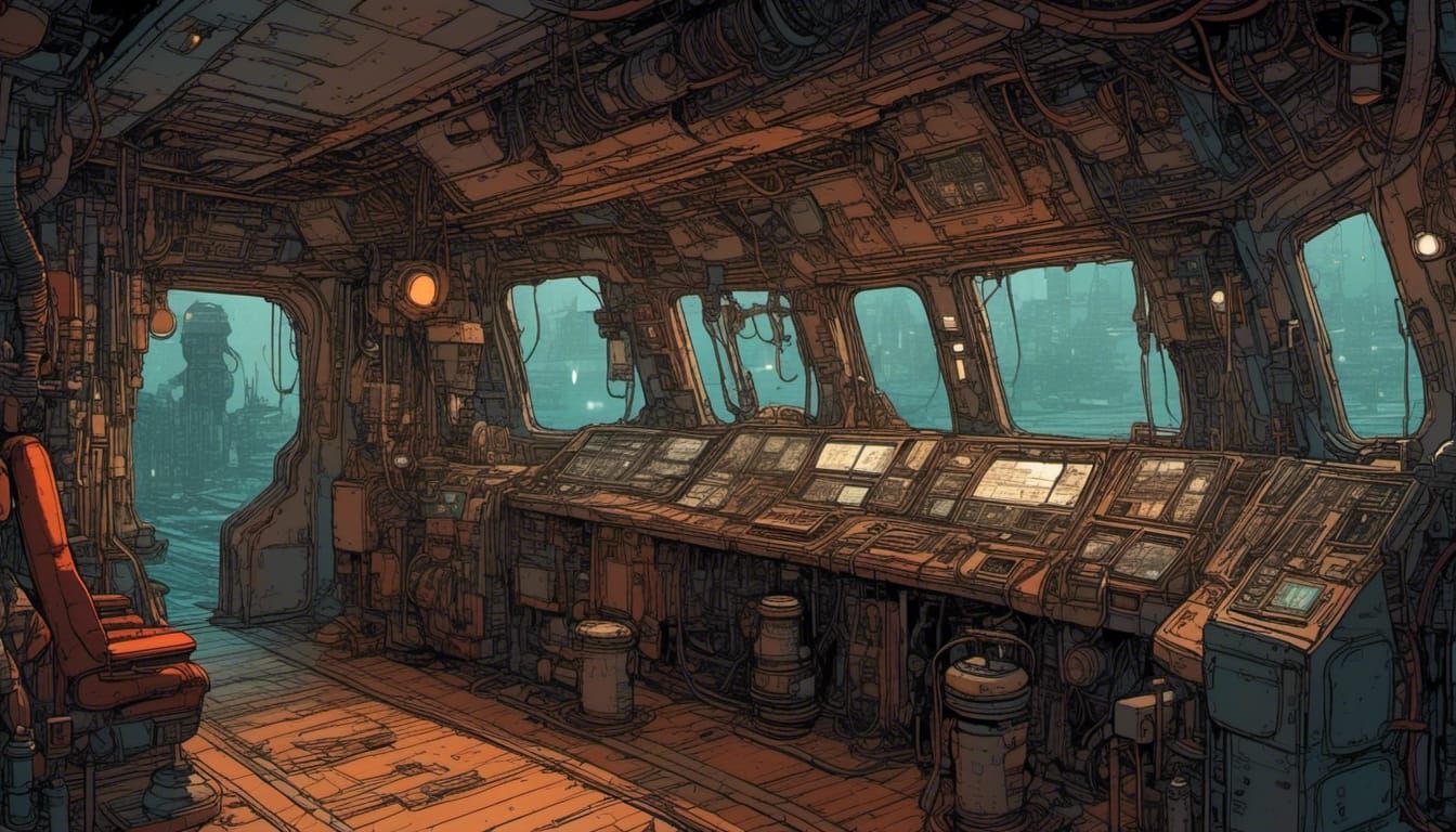 Futuristic U-Boat Engine Room in Sci-Fi Concept Art